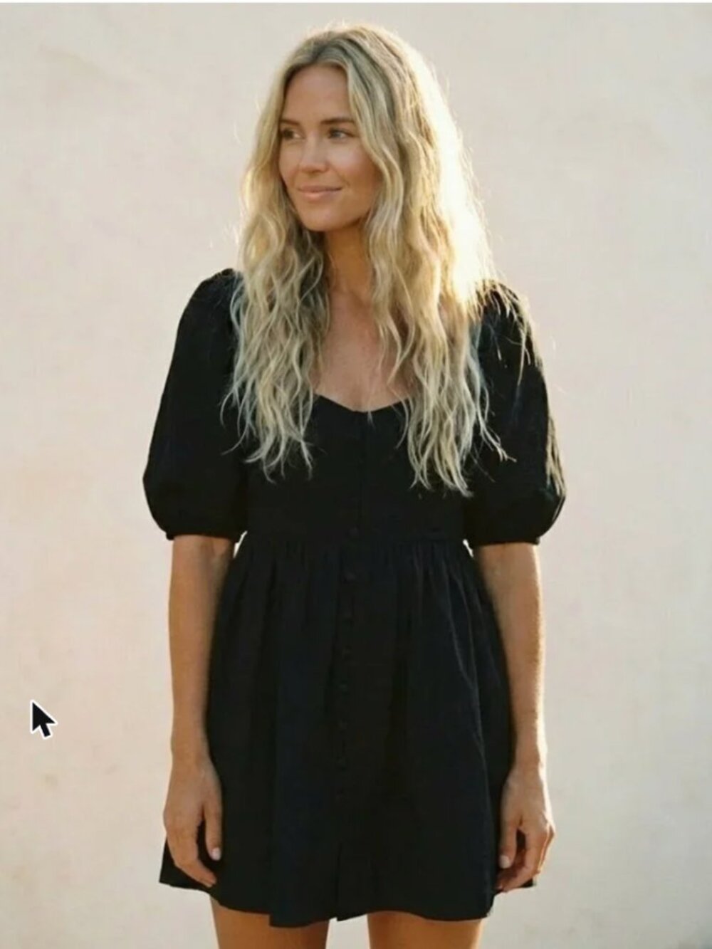 Anthropologie Maeve Puff Sleeve Smocked Button Front Black date Mini Dress M